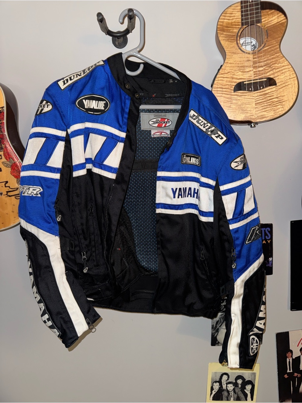 VINTAGE Yamaha Blue, Black & White Motorcycle Jacket with Sponsor Patches